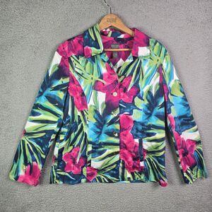 Additions by Chicos Floral Multicolor Jacket Size 2 Button Front Pockets Large